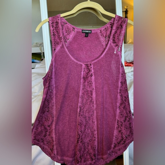 Express Short Sleeve Laced Magenta Top - Picture 1 of 4